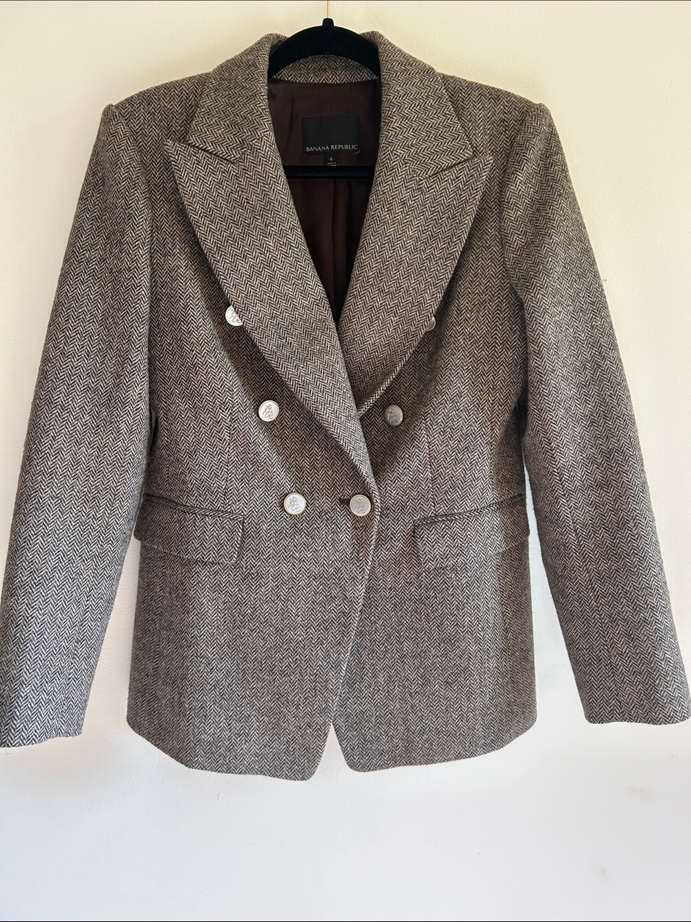 Banana Republic Double-Breasted Herringbone Blazer 100% Wool NWOT Size 6